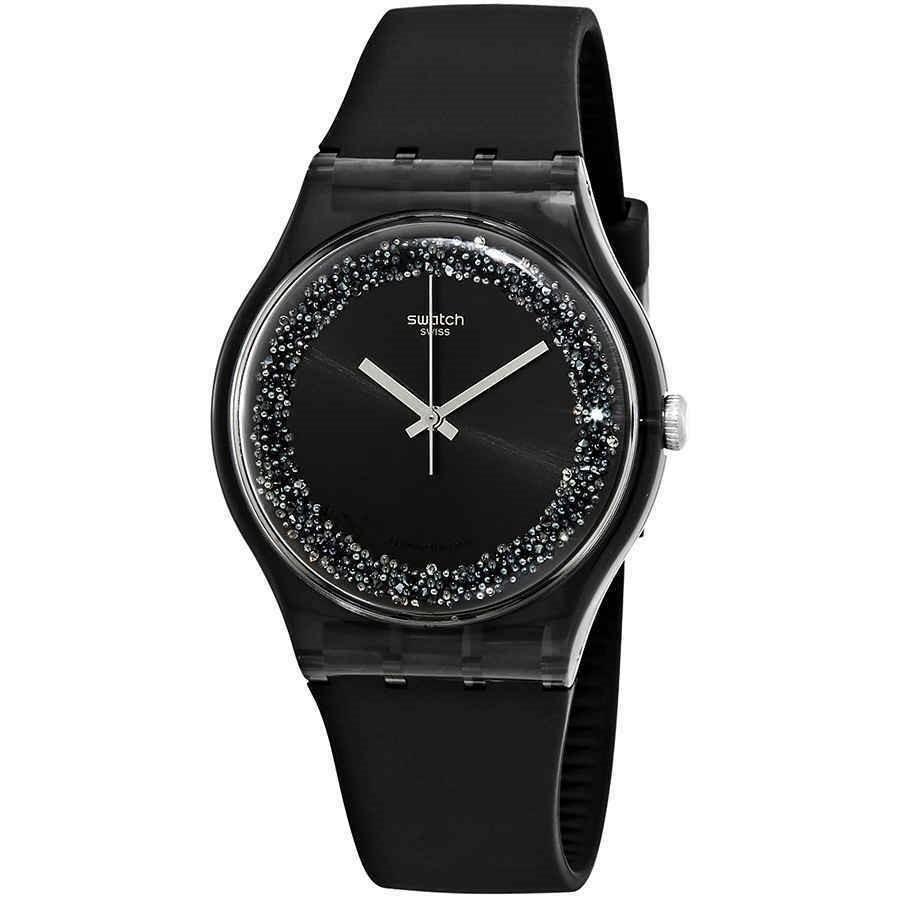Swatch Women&#39;s SUOB156 Darksparkles Black Silicone Watch