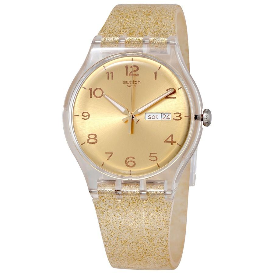 Swatch Unisex SUOK704 Golden Sparkle Gold-Tone Silicone Watch