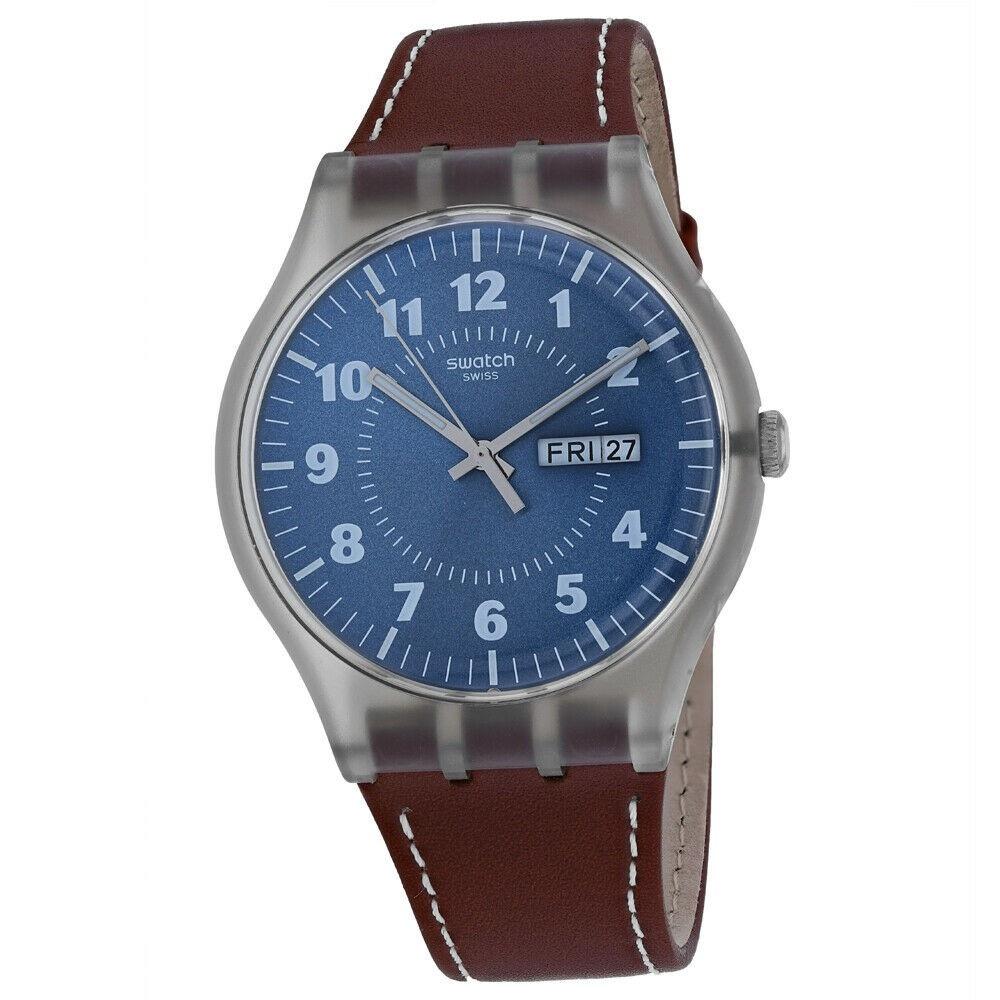 Swatch Men&#39;s SUOK709 Vent Brulant  Brown Leather Watch