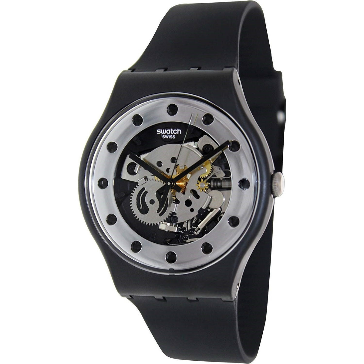 Swatch Unisex SUOZ147 Silver Glam Black Silicone Watch