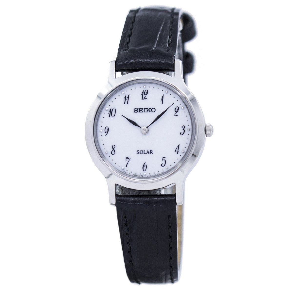 Seiko Women&#39;s SUP369 Solar Black Leather Watch