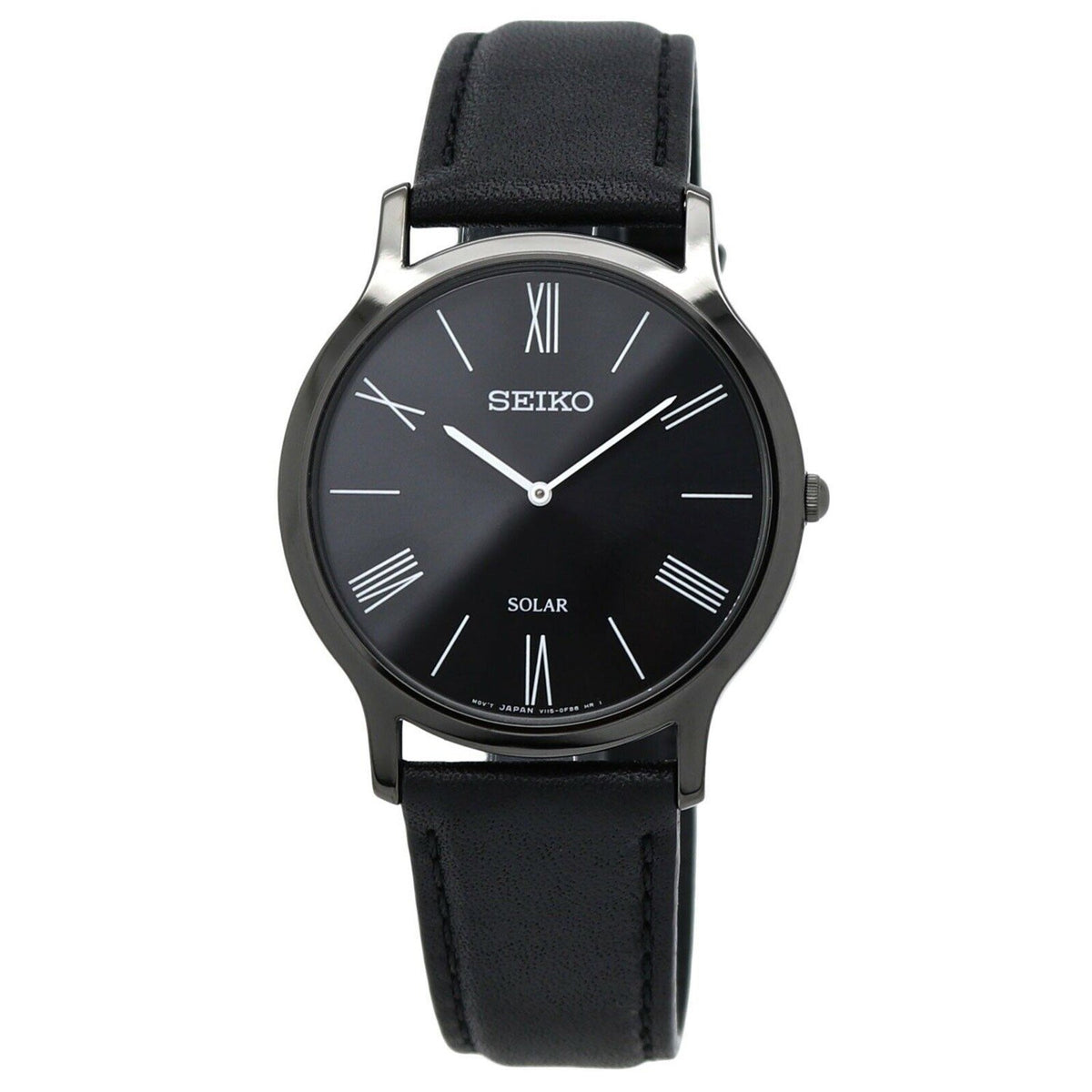Seiko Men's SUP855 Solar Black Leather Watch