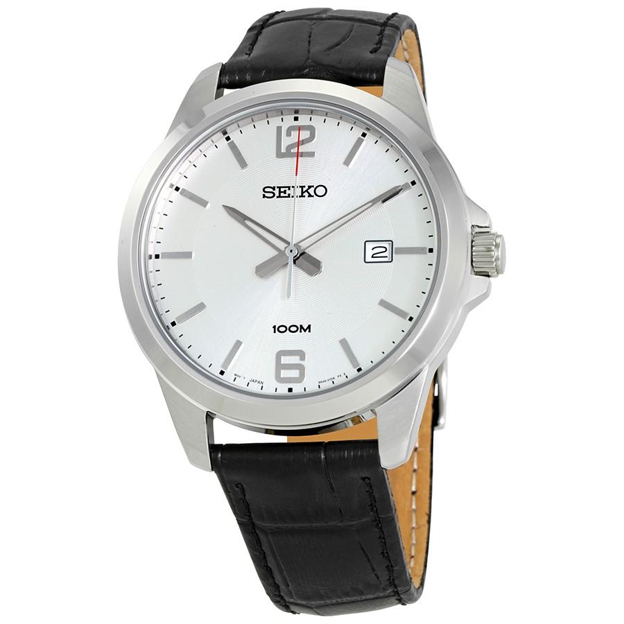 Seiko Men&#39;s SUR249 Black Leather Watch