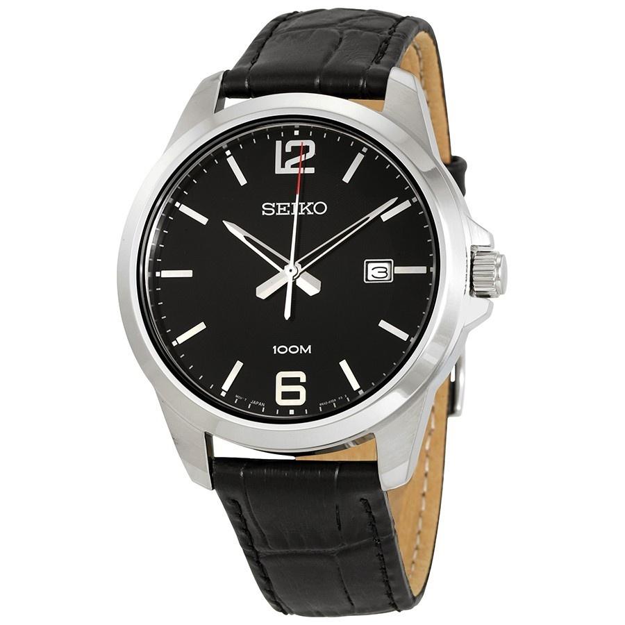 Seiko Men&#39;s SUR251 Black Leather Watch