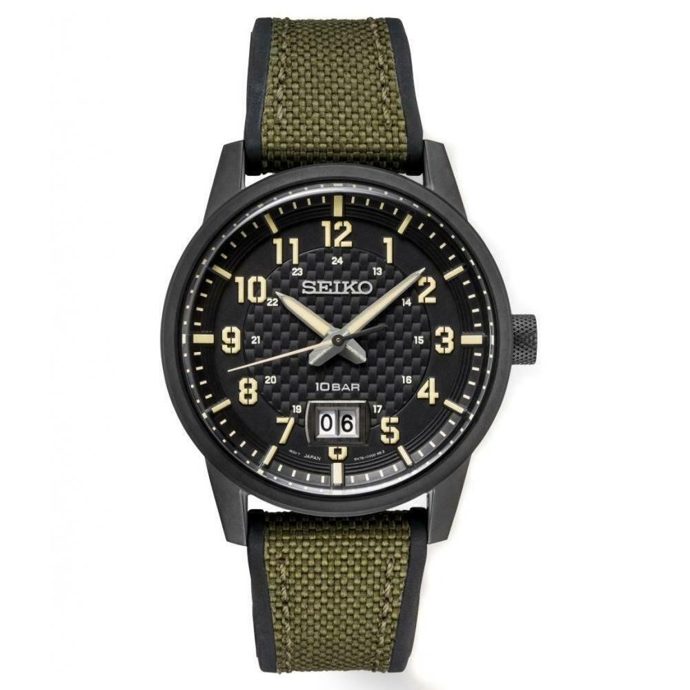 Seiko Men&#39;s SUR325 Essentials  Green Nylon/Silicone Watch