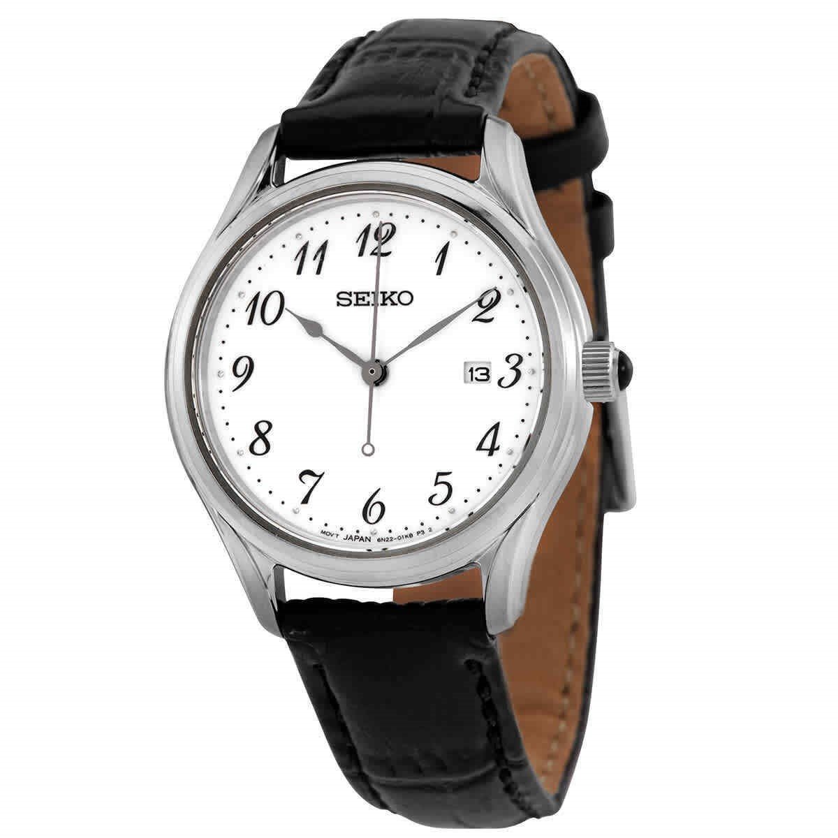 Seiko Women's SUR639 Neo Classic Black Leather Watch