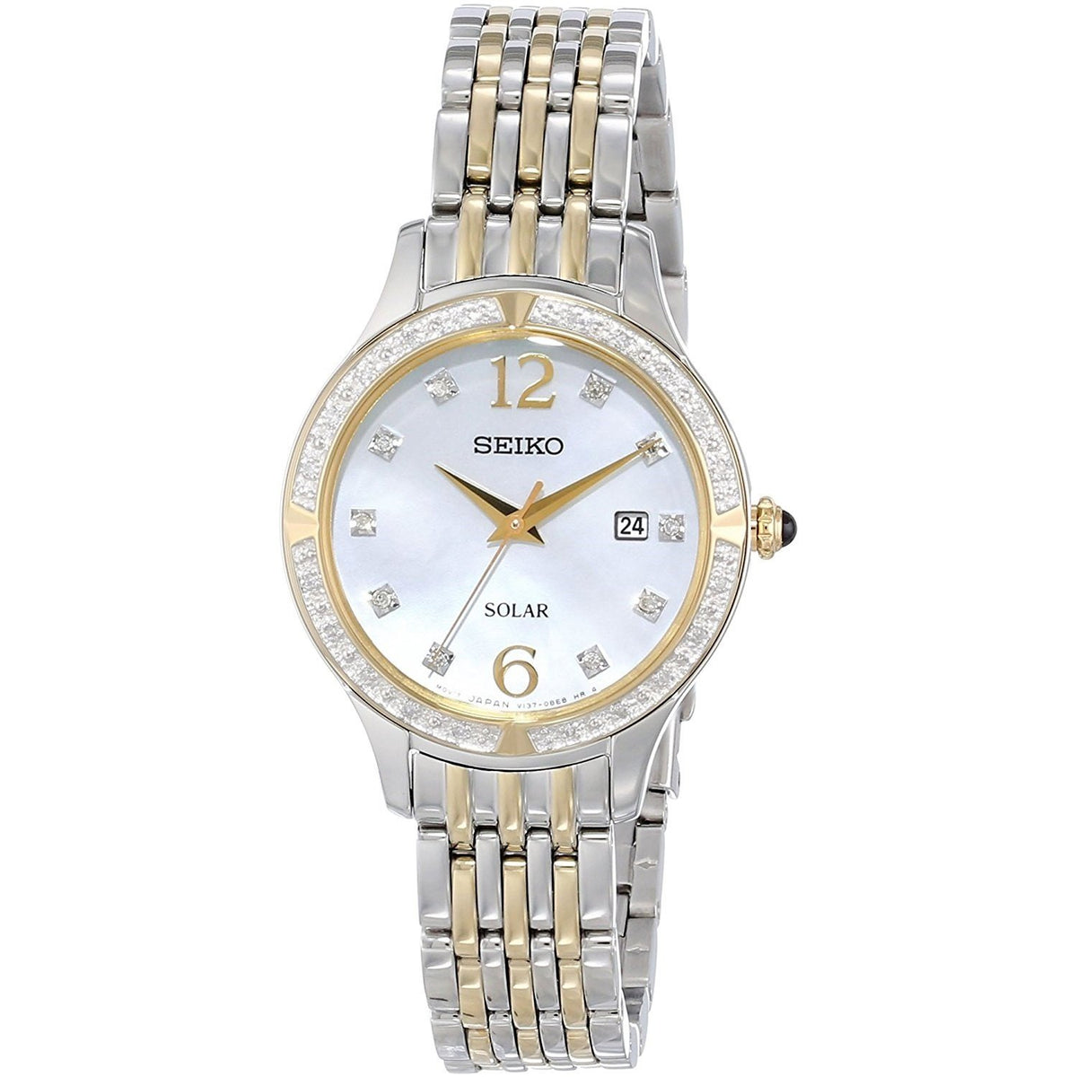 Seiko Women&#39;s SUT092 Solar Crystal Two-Tone Stainless Steel Watch
