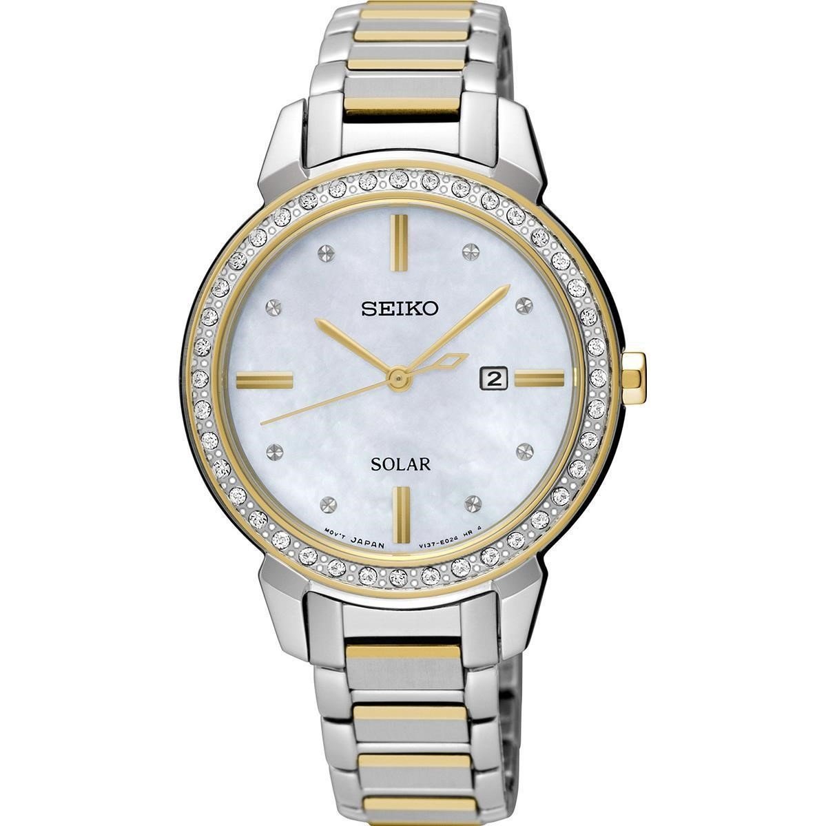 Seiko Women&#39;s SUT328 Solar Crystal Two-Tone Stainless Steel Watch