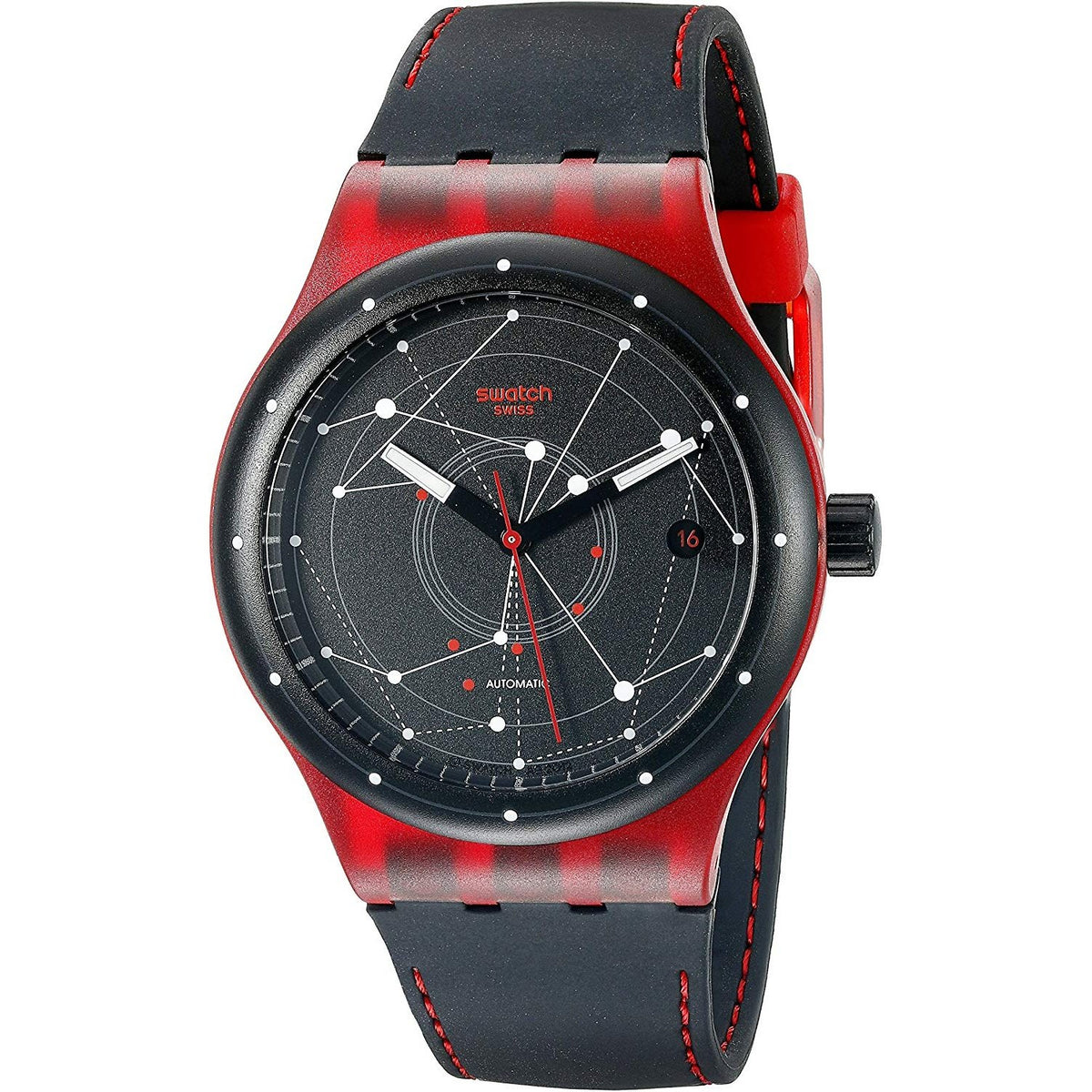 Swatch Unisex SUTR400 Sistem Red Automatic Black Silicone Watch