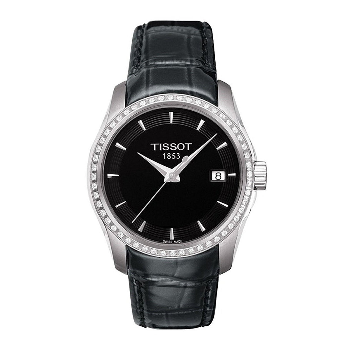 Tissot Women&#39;s T0352106605100 Couturier Diamond Black Leather Watch