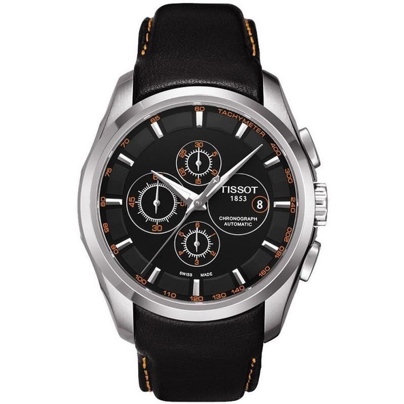Tissot Men&#39;s T0356271605101 Couturier Chronograph Automatic Black Leather Watch