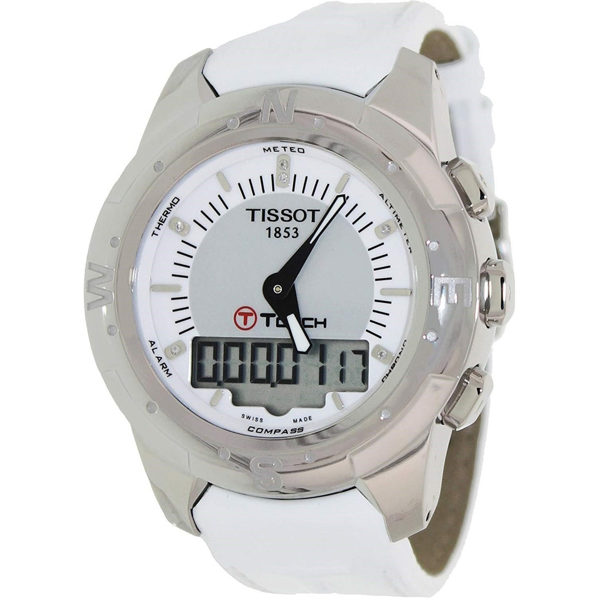 Tissot Men's T0472204608600 T-Touch II Analog-Digital Diamond White Leather Watch