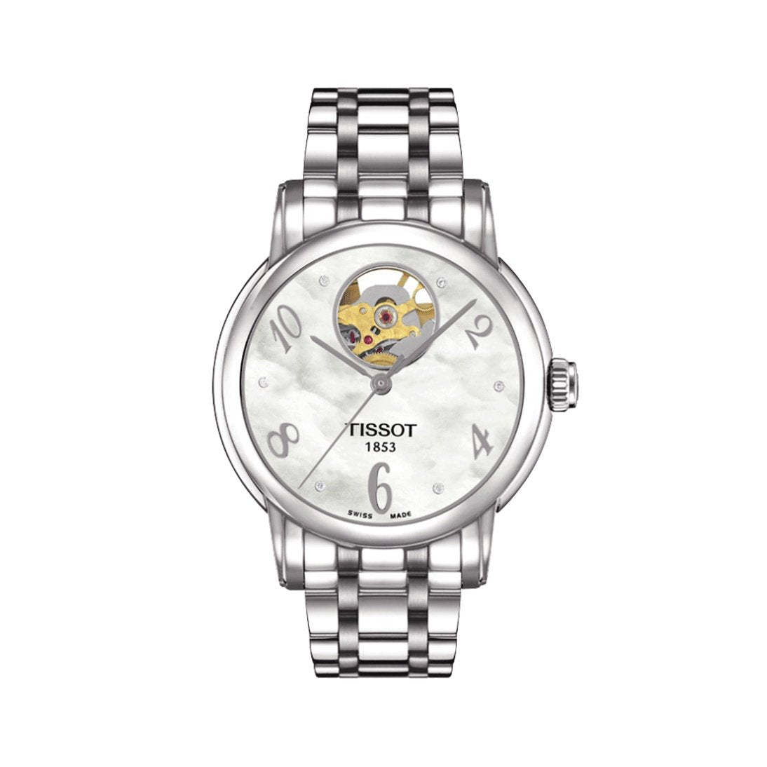 Tissot Women&#39;s T0502071111600 Lady Heart Automatic Open Wheel Diamond Stainless Steel Watch
