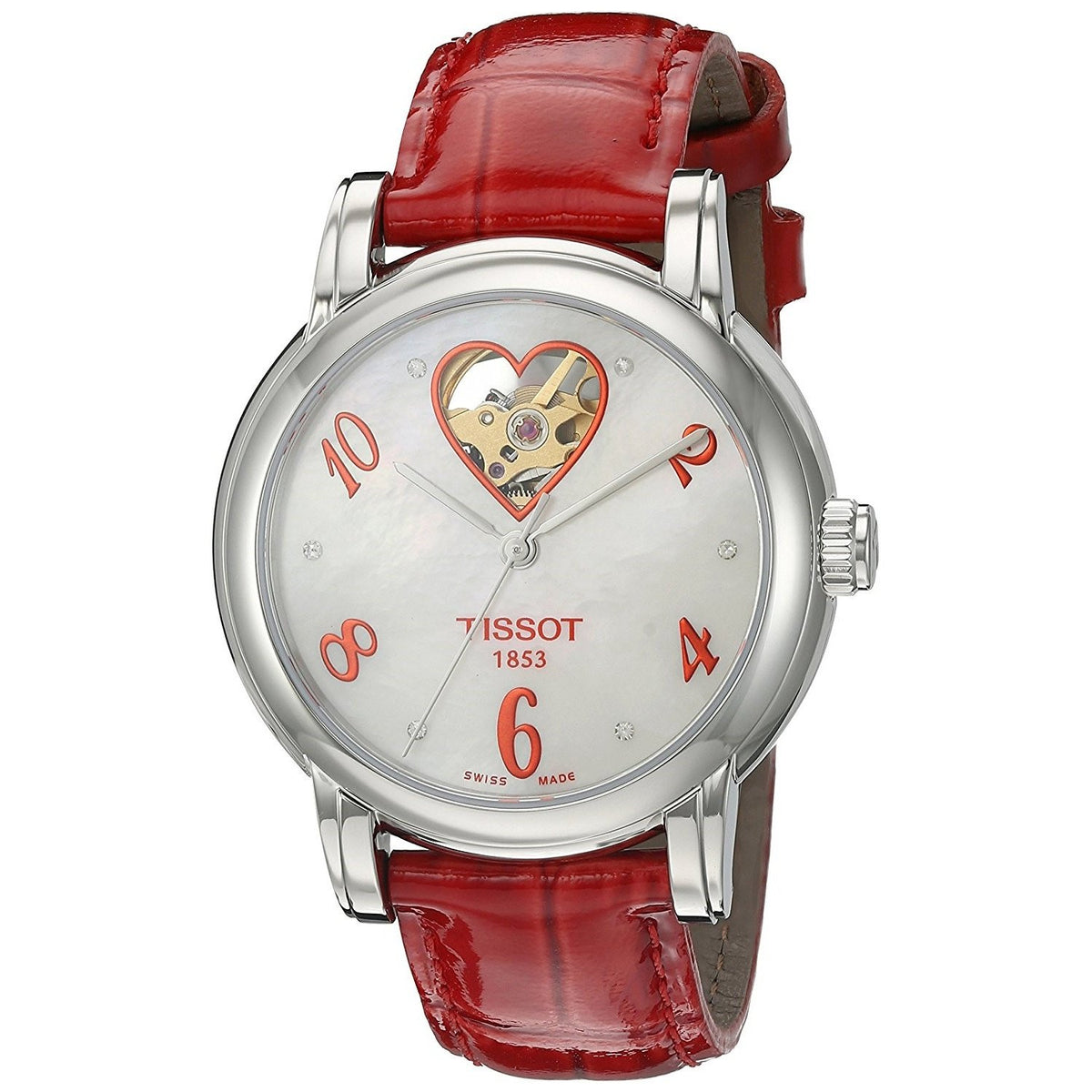 Tissot Women&#39;s T0502071611602 Lady Heart Automatic Open Wheel Red Leather Watch