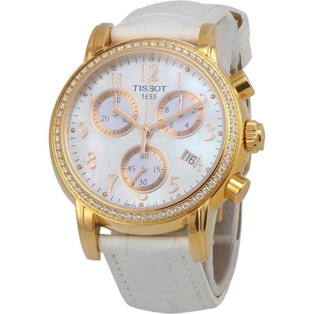 Tissot Women&#39;s T0502173611201 Dressport Chronograph Diamond White Leather Watch