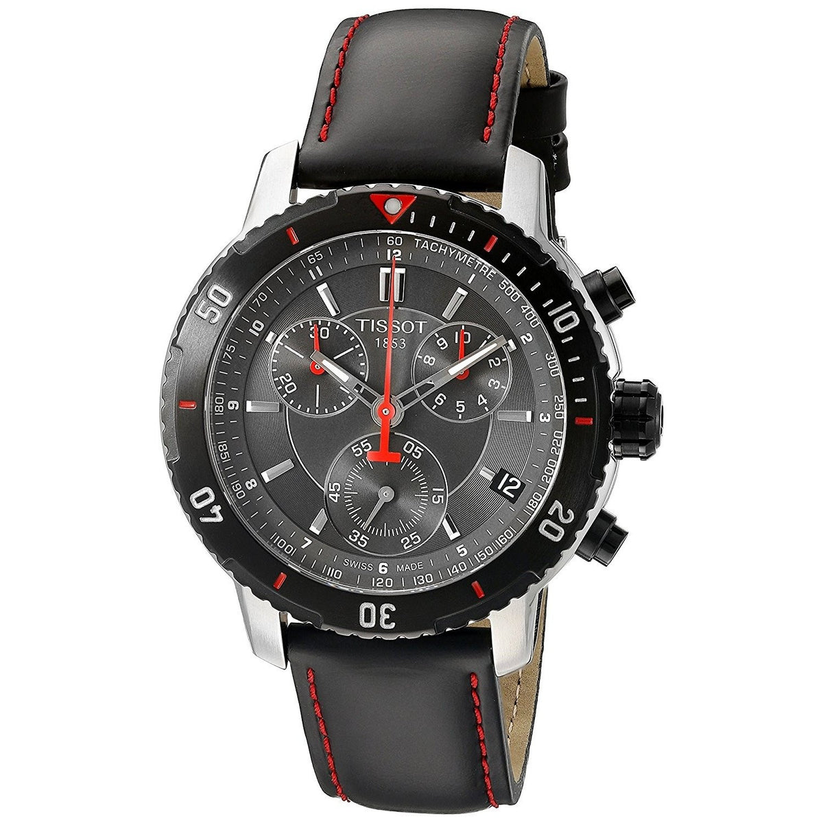 Tissot Men&#39;s T0674172605100 PRS 200 Chronograph Black Leather Watch