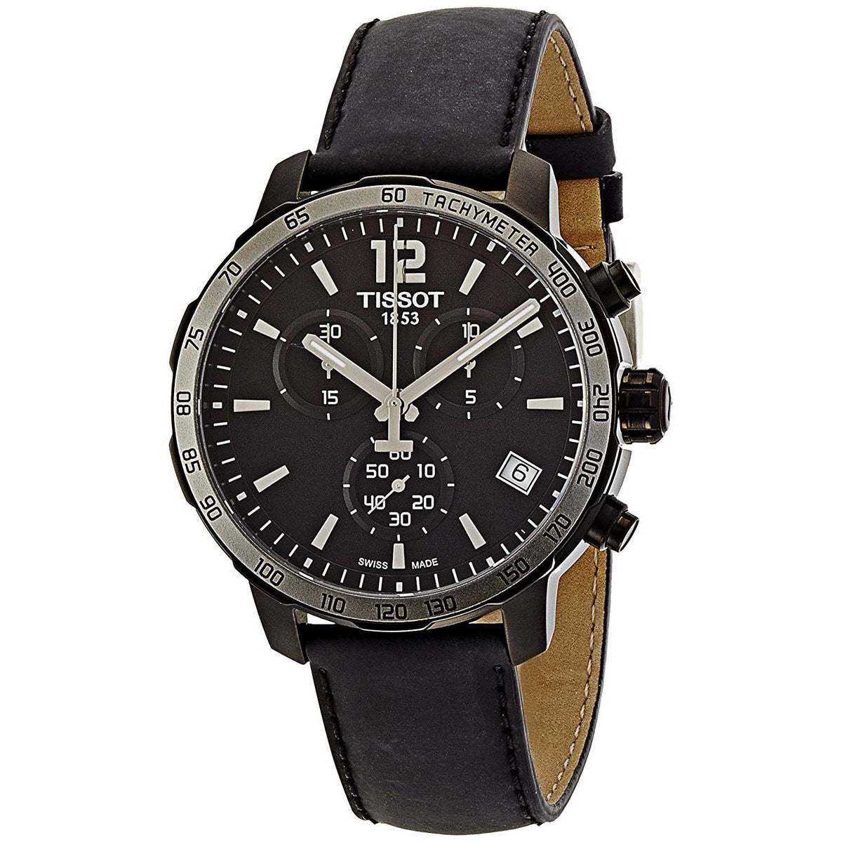 Tissot Men&#39;s T0954173605702 Quickster Chronograph Black Leather Watch