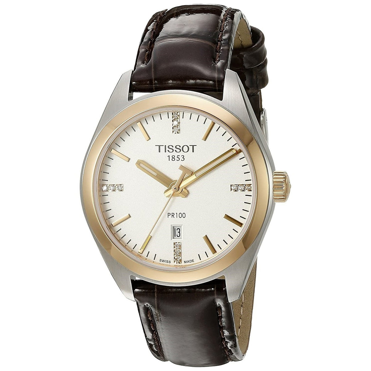 Tissot Women's T1012102603600 PR 100 Diamond Brown Leather Watch