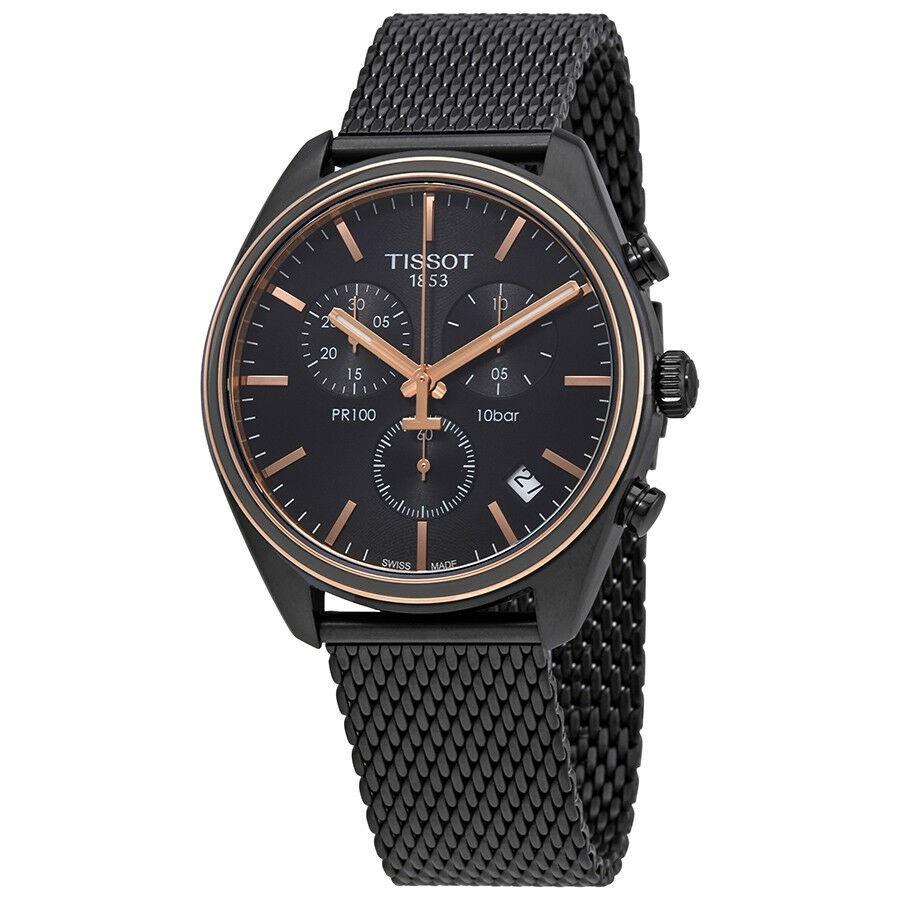 Tissot Men&#39;s T1014172306100 PR 100 Anthracite Chronograph Black Stainless Steel Watch