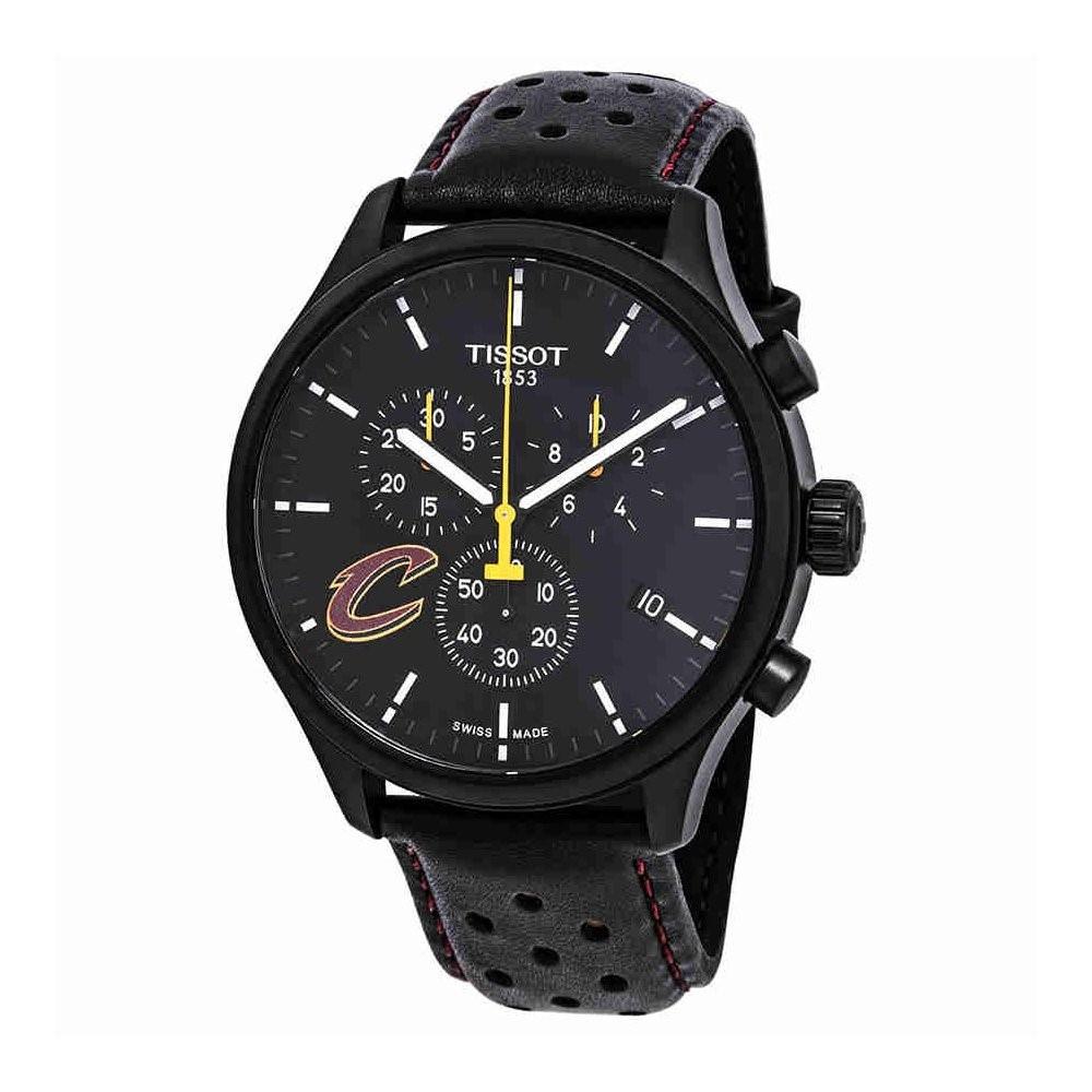 Tissot Men&#39;s T1166173605101 XL NBA Cleveland Chronograph Black Leather Watch