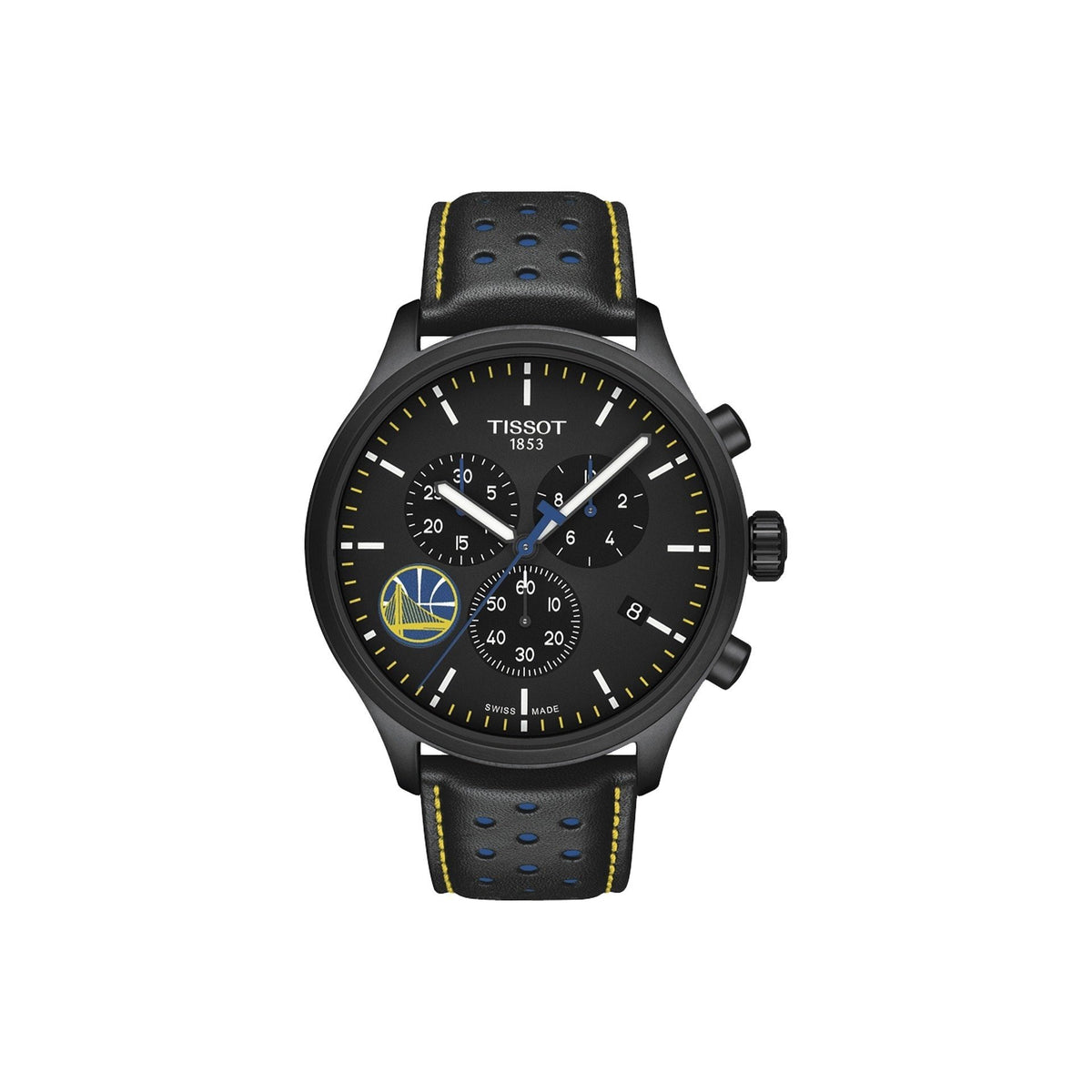 Tissot Men&#39;s T1166173605102 XL NBA Golden State Warrior Chronograph Black Leather Watch