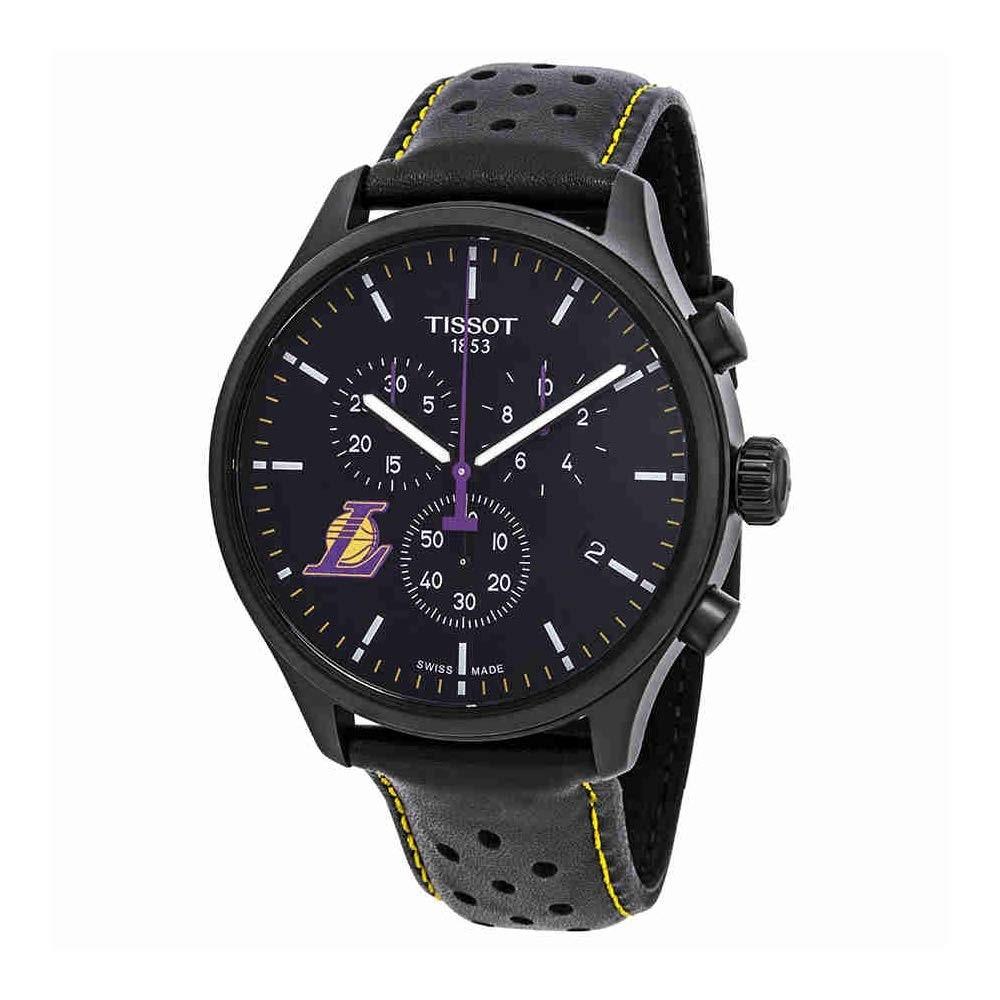 Tissot Men&#39;s T1166173605103 XL NBA La Lakers Chronograph Black Leather Watch