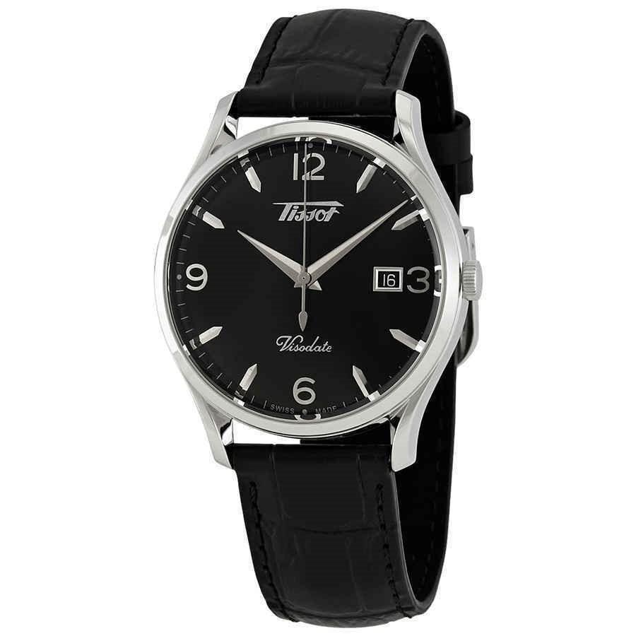 Tissot Men&#39;s T1184101605700 Heritage Visodate Black Leather Watch