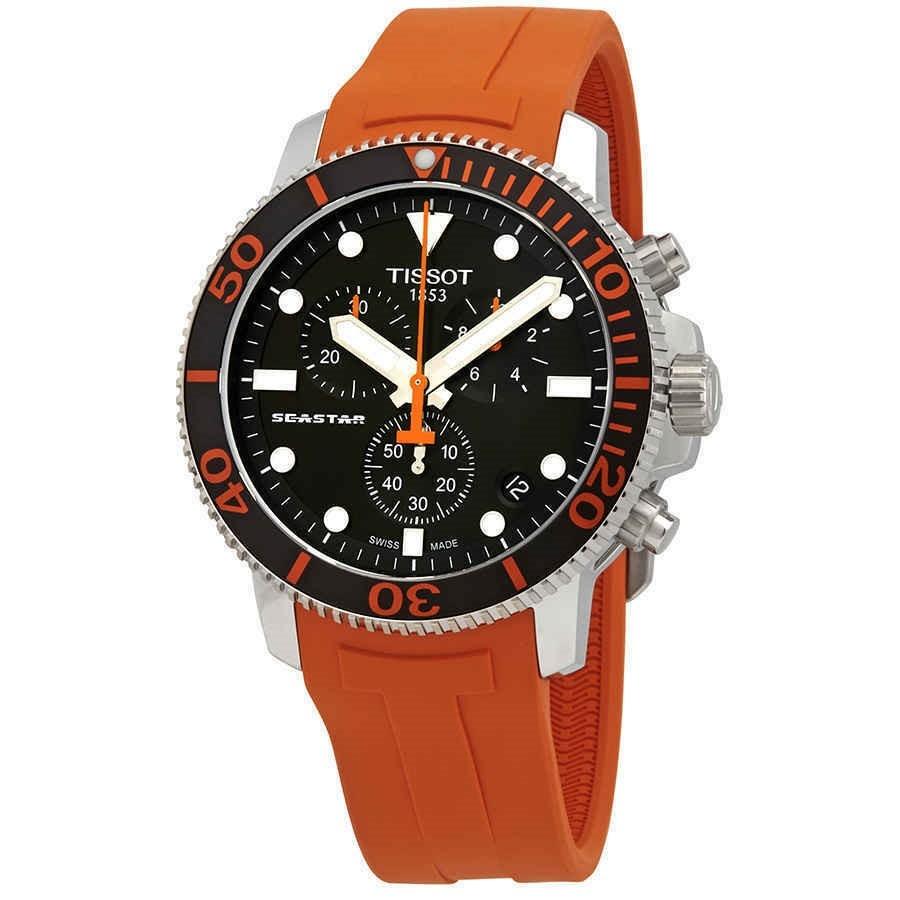 Tissot Men&#39;s T1204171705101 Seastar 1000 Chronograph Orange Rubber Watch