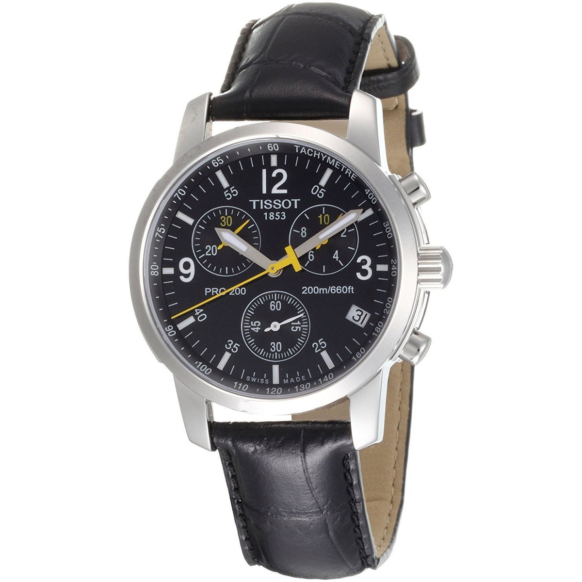 Tissot Men&#39;s T17152652 PRC 200 Chronograph Black Leather Watch