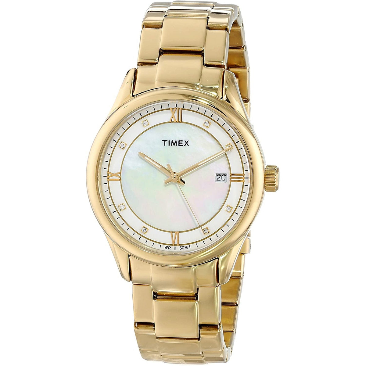 Timex Women&#39;s T2P1489J Classic Crystal Gold-Tone Stainless Steel Watch