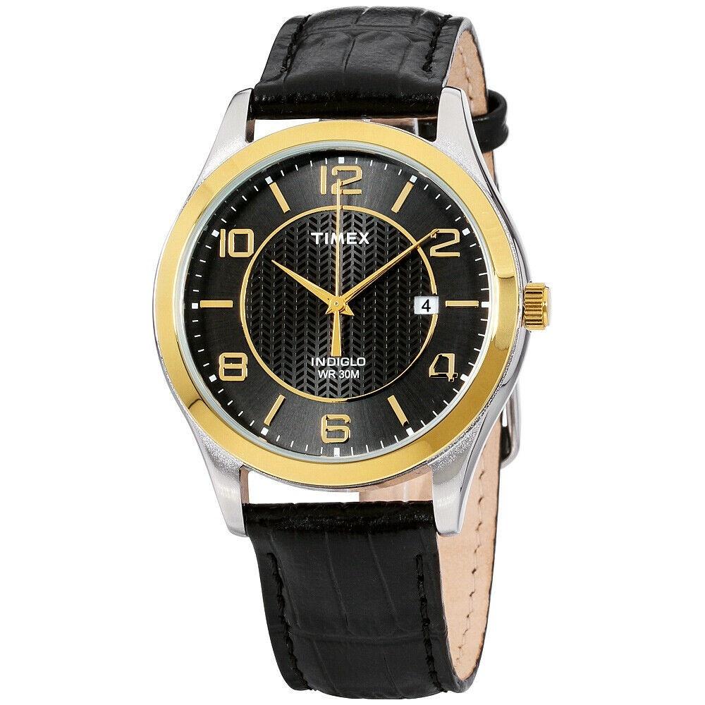 Timex Men&#39;s T2P450 Main Street Black Leather Watch