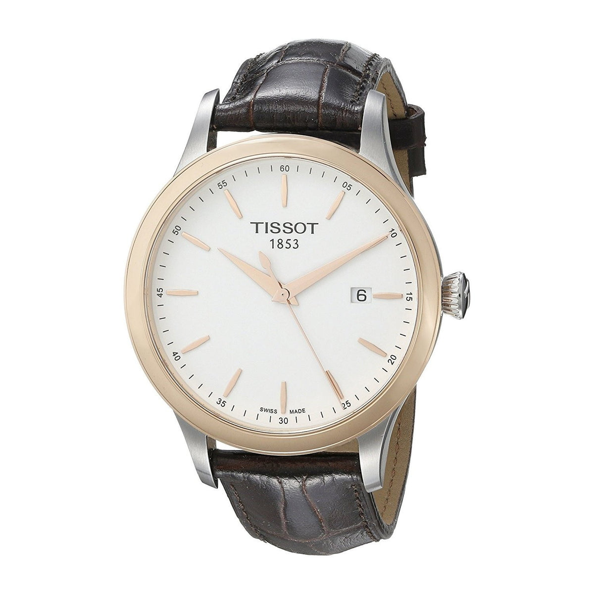Tissot Men&#39;s T9124104601100 Couturier 18kt Rose Gold Brown Leather Watch