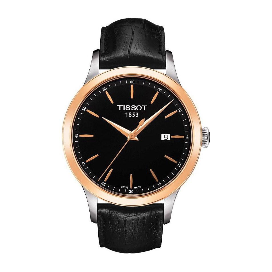 Tissot Men&#39;s T9124104605100 Couturier 18kt Rose Gold Black Leather Watch