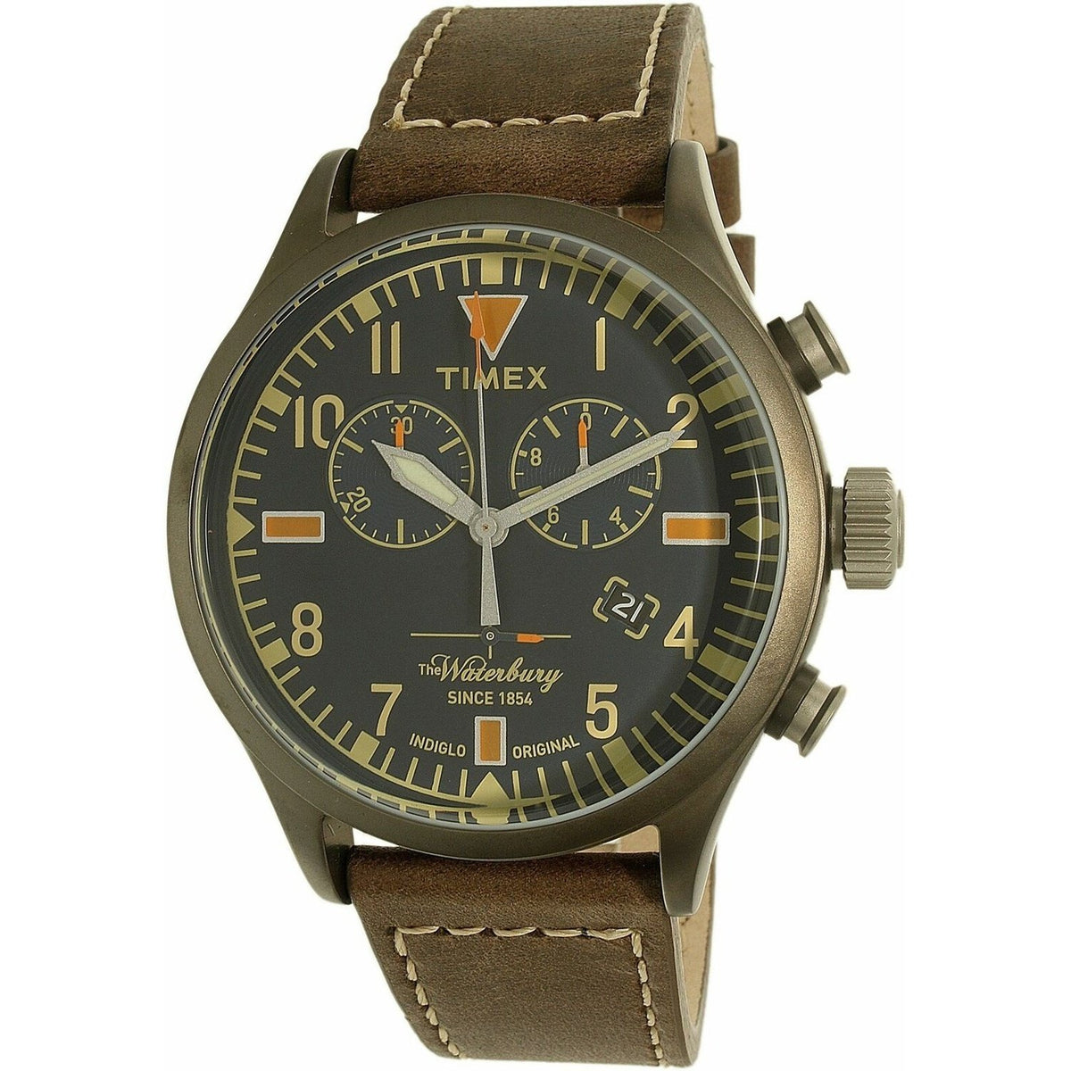 Timex Men&#39;s TW2P84100 The Waterbury Chronograph Brown Leather Watch
