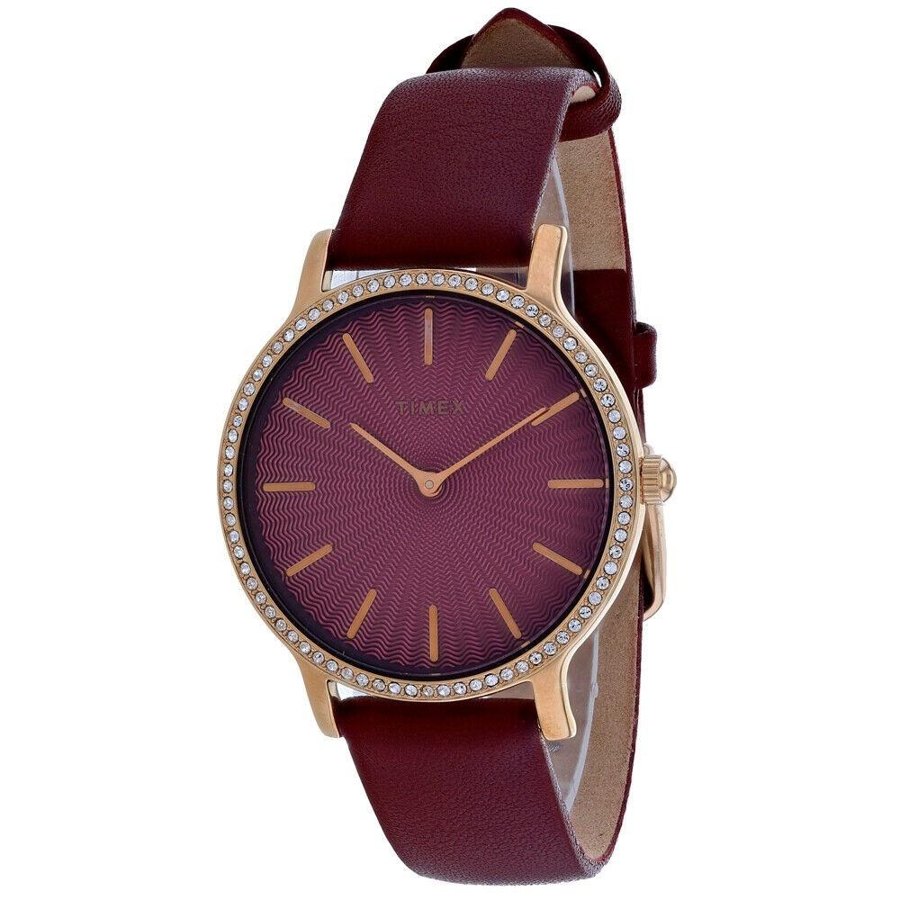 Timex Women&#39;s TW2R51100 Metropolitan Starlight Red Leather Watch