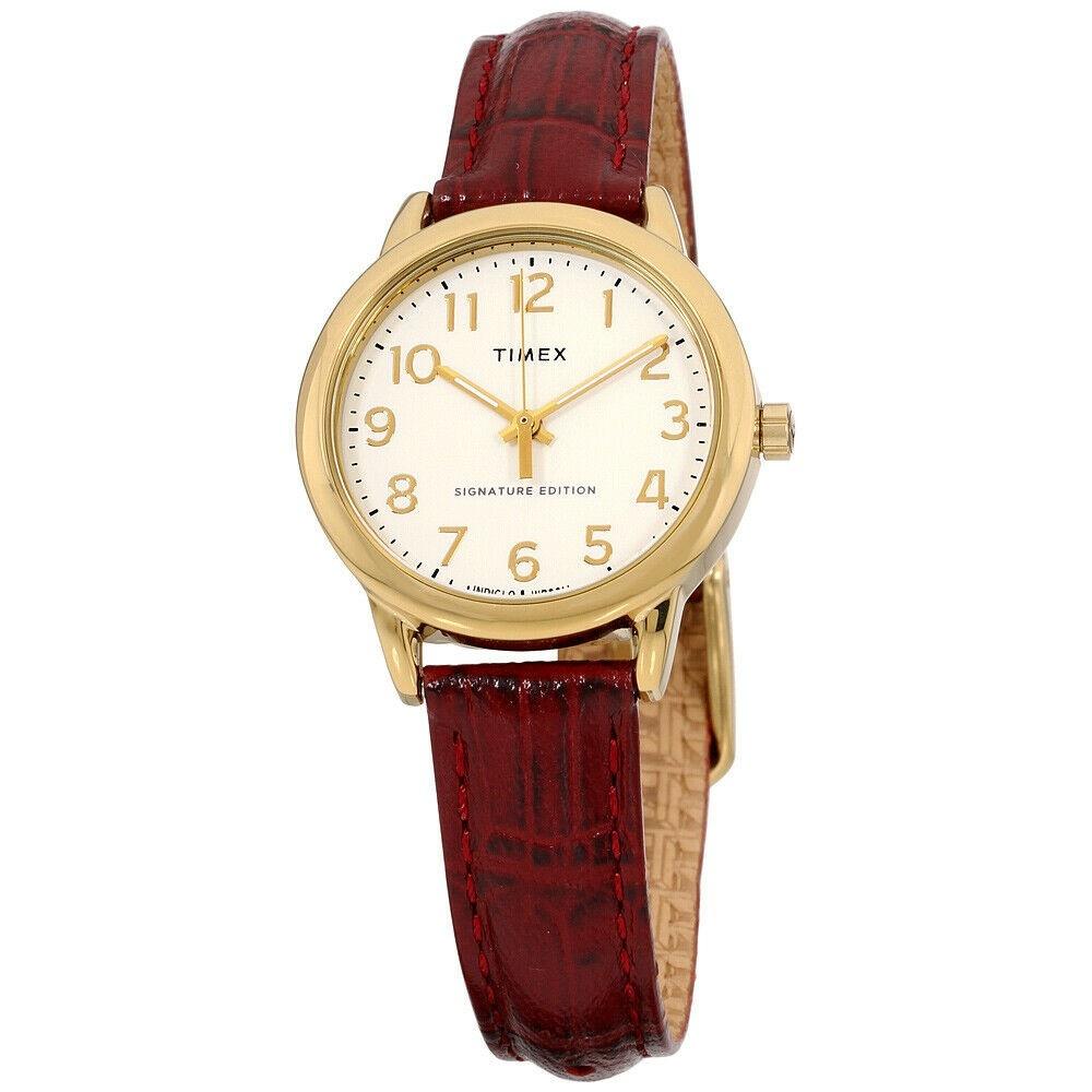 Timex Women&#39;s TW2R65400 Easy Reader Burgundy Leather Watch