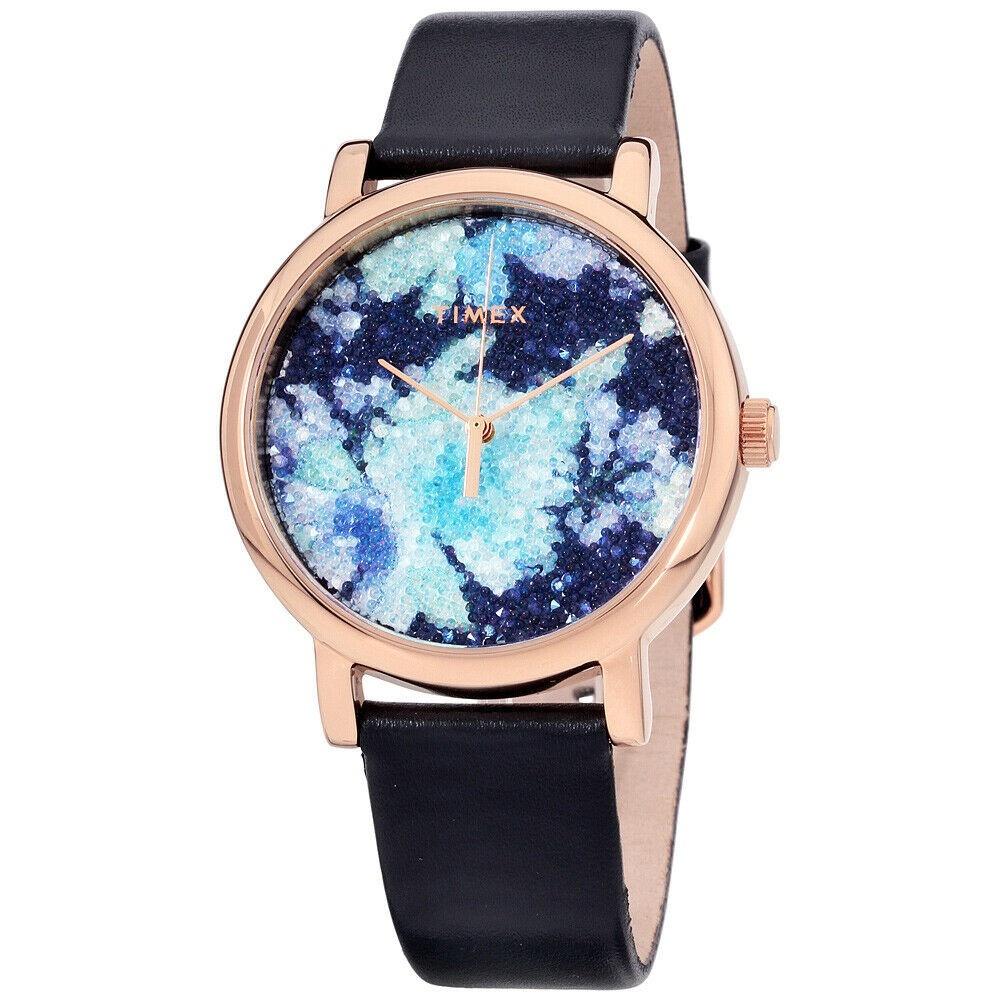 Timex Women&#39;s TW2R66400 Crystal Bloom Blue Swarovski Crystal Blue Leather Watch