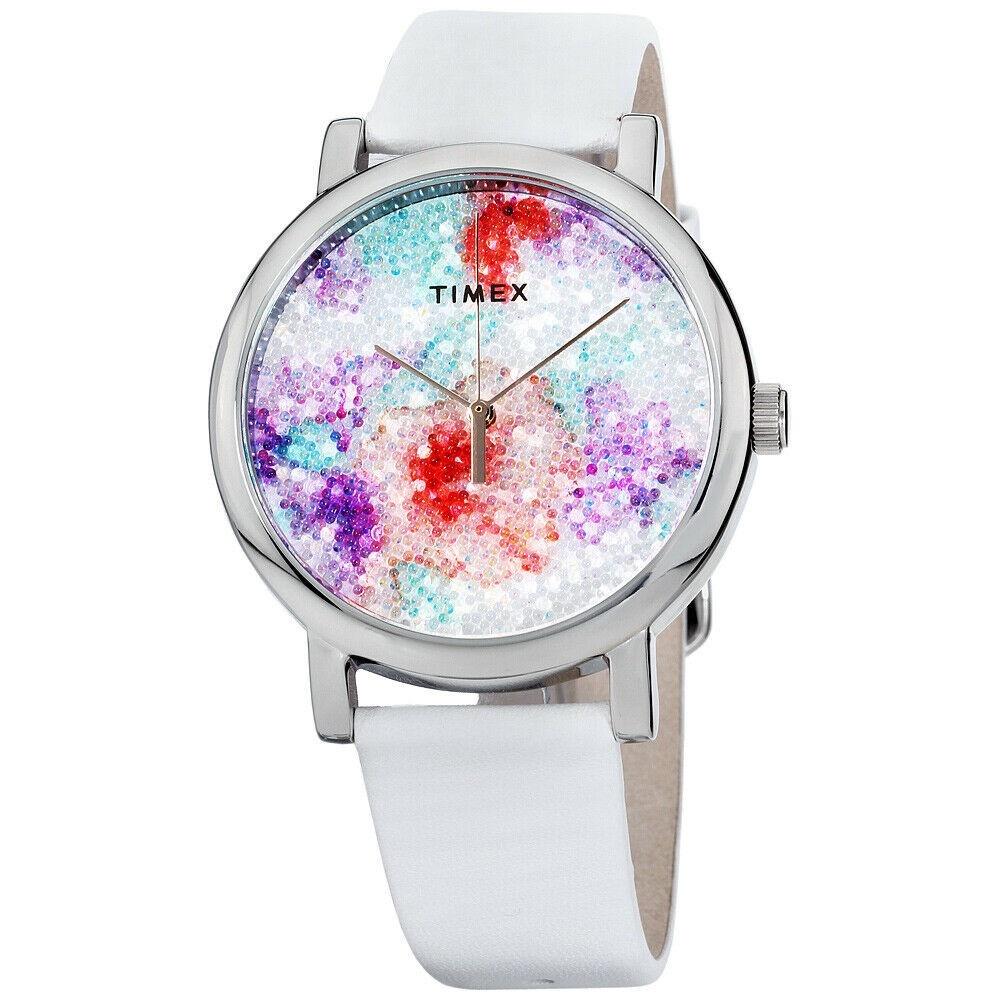 Timex Women&#39;s TW2R66500 Crystal Bloom White Swarovski Crystal White Leather Watch