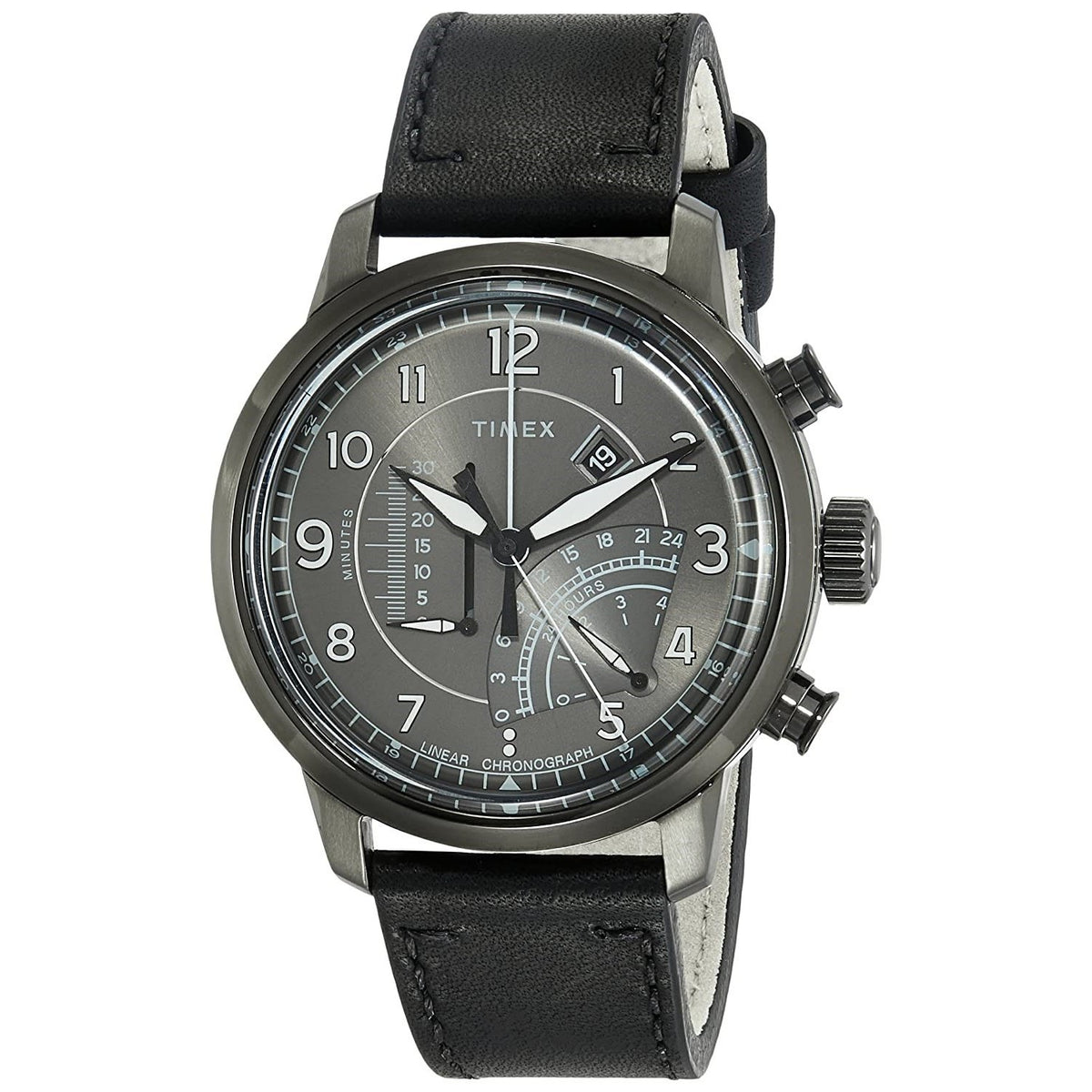 Timex Men&#39;s TW2R69000 The Waterbury Linear Chronograph Black Leather Watch