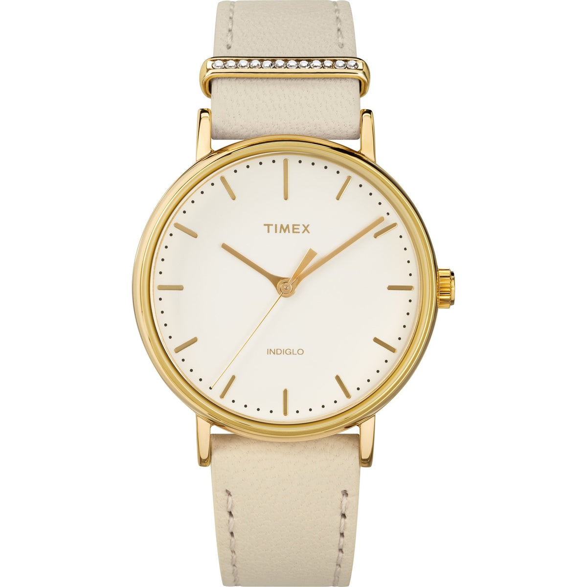 Timex Women's TW2R70500 Fairfield White Leather with Sets of Crystal Watch