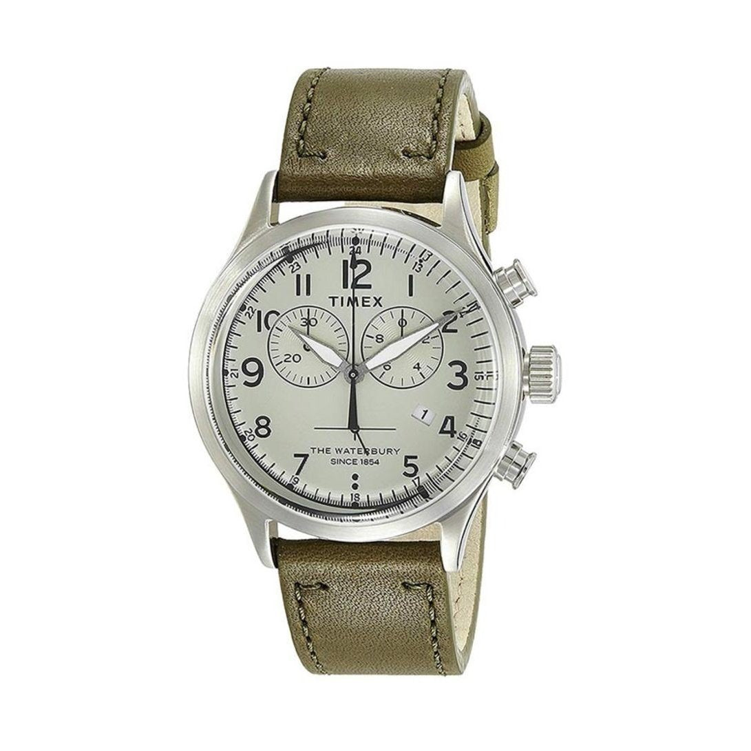 Timex Men&#39;s TW2R70800 The Waterbury Traditional Chronograph Chronograph Green Leather Watch