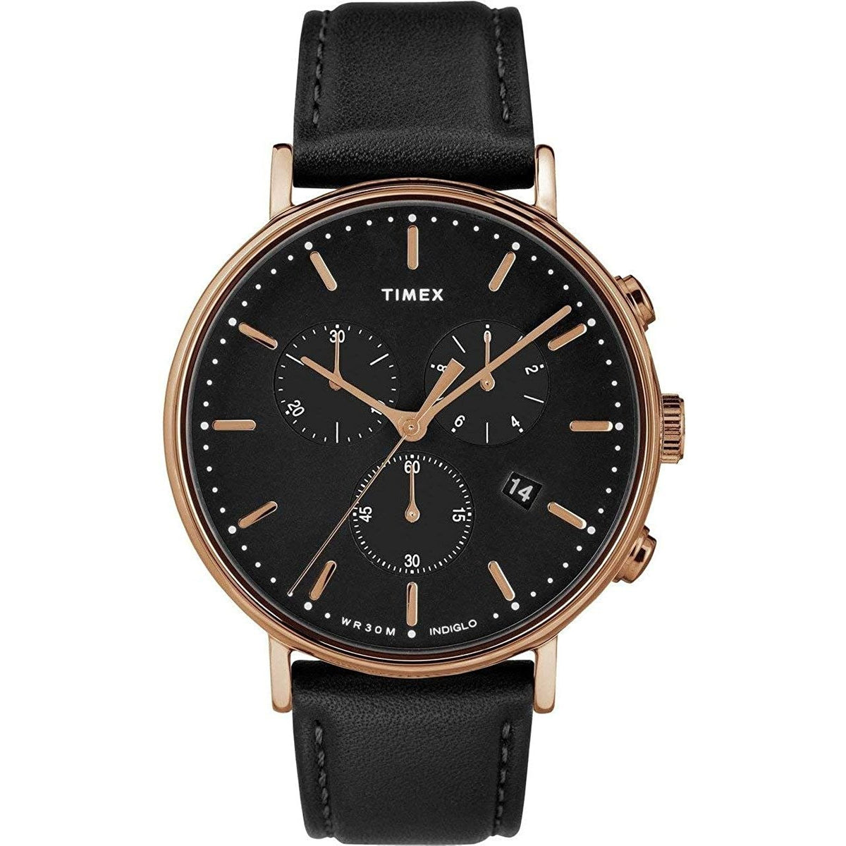 Timex Men's TW2T11600VQ Fairfield Chronograph Black Leather Watch