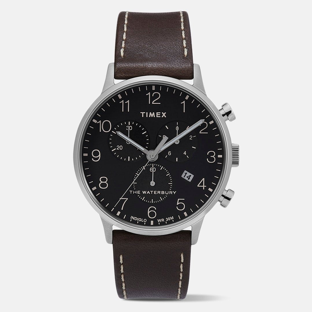 Timex Men&#39;s TW2T28200VQ Waterbury Chronograph Black Leather Watch