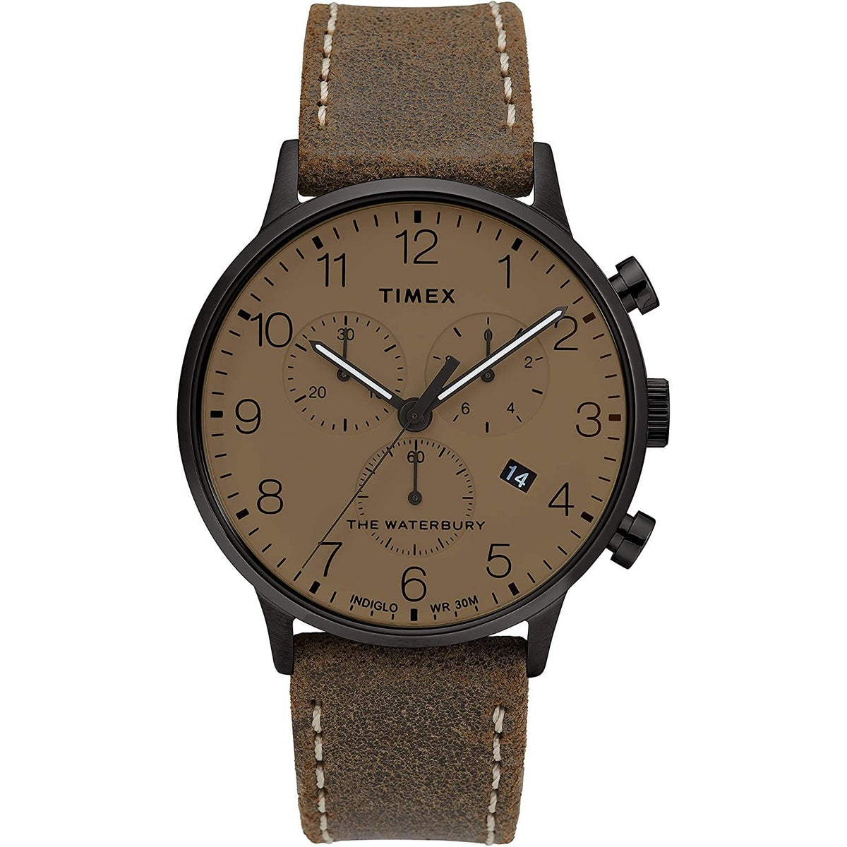 Timex Men's TW2T28300VQ Waterbury Classic Chronograph Brown Leather Watch