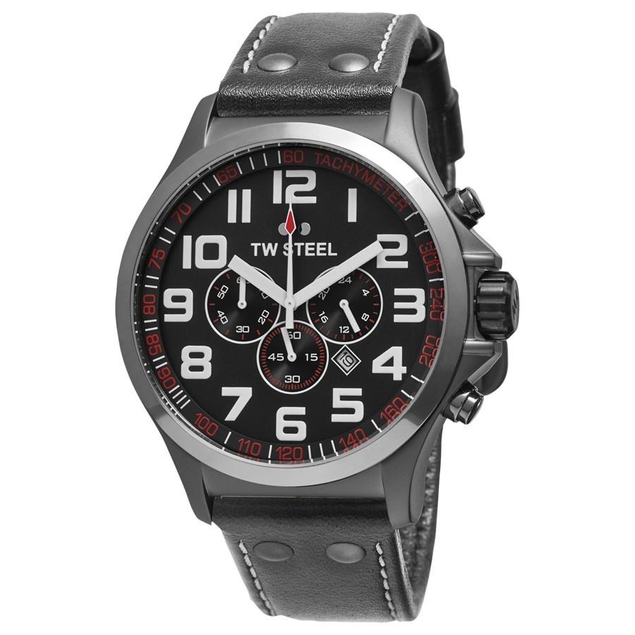 Tw Steel Men's TW422 Pilot Chronograph Grey Leather Watch