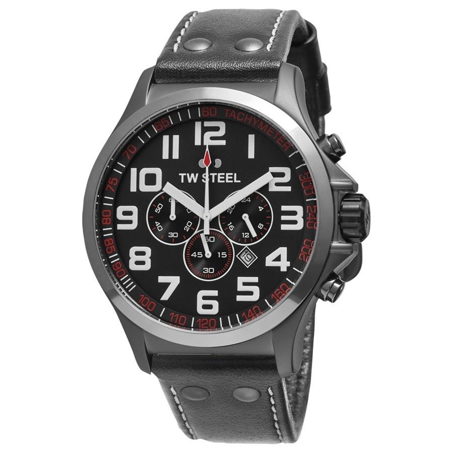 Tw Steel Men&#39;s TW422 Pilot Chronograph Grey Leather Watch