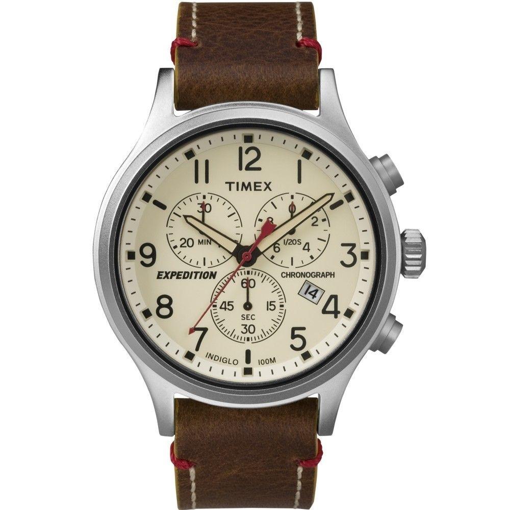 Timex Men&#39;s TW4B04300 Expedition Scout Chronograph Brown Leather Watch