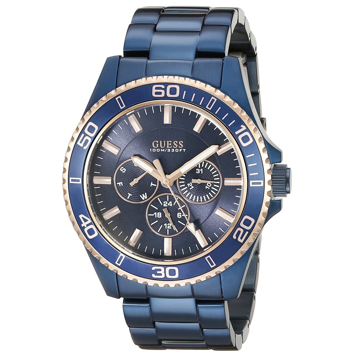 Guess Men&#39;s U0172G6 Classic Multi-Function Blue Stainless Steel Watch