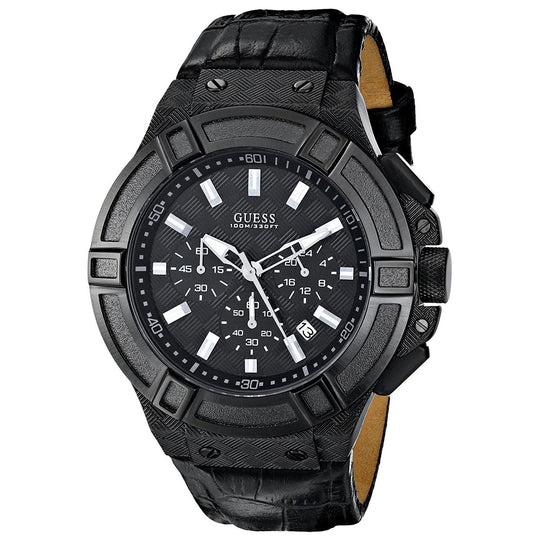 Guess Men's U0408G1 Rigor Chronograph Black Leather Watch