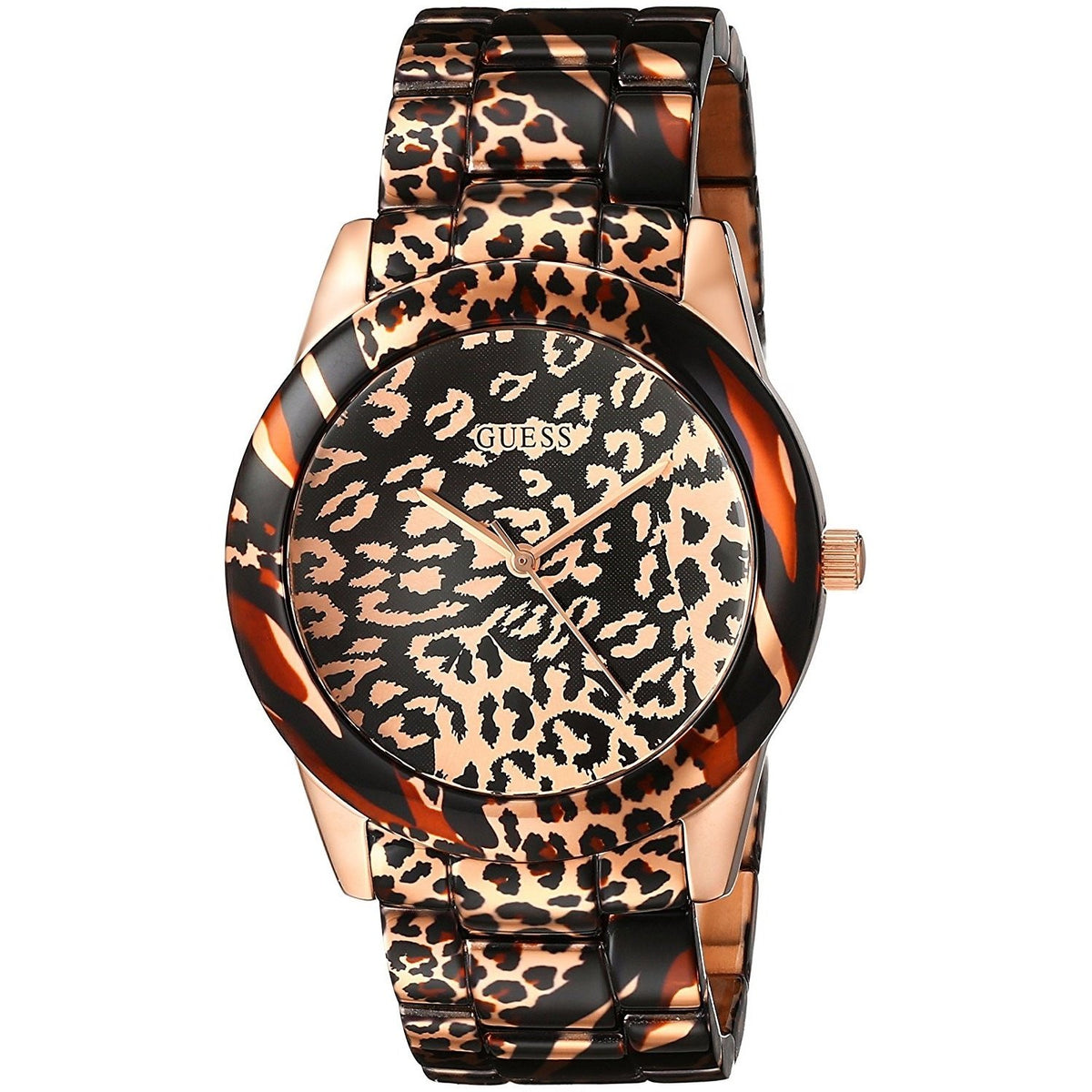 Guess Women&#39;s U0425L3 Leopard Print Rose-Tone Stainless Steel Watch